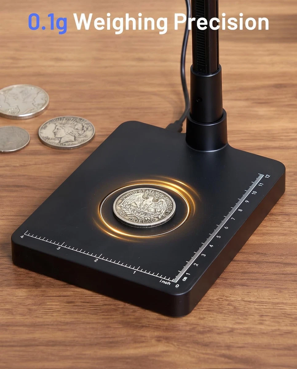 Microscopio para monedas TOMLOV con báscula Microscopio digital 200X moneda vista completa