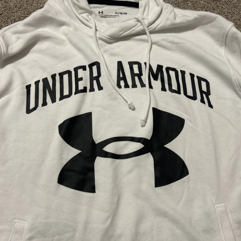Under Armour Hoodie Mens XL White Black Loose ColdGear Sweatshirt Pullover Logo - Image 3 of 4