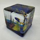 Vintage Murano Glass Fish Aquarium Bowl Square Block Sculpture Paperweight 2.5”