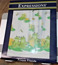 VTG 2003 Frog Shower Curtain Froggy Friends Lilypad Dragonfly 72" W x70" L Bath