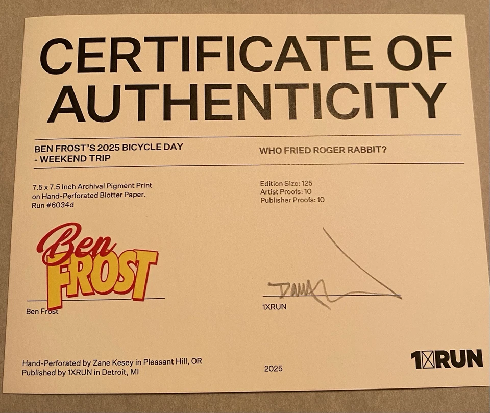 Impresión de Ben Frost '¿Quién frió a Roger Rabbit?' Blotter Art numerado X/125 certificado de autenticidad firmado Foto 3 de 3