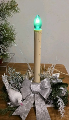 #ad Vintage 1960s 70s MCM Electric Candle with Bird Greenery Silver Bow Excellent $24.47