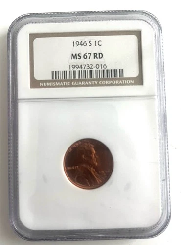 1c 1946 S NGC Graded MS67 RD Lincoln Wheat Small Cent