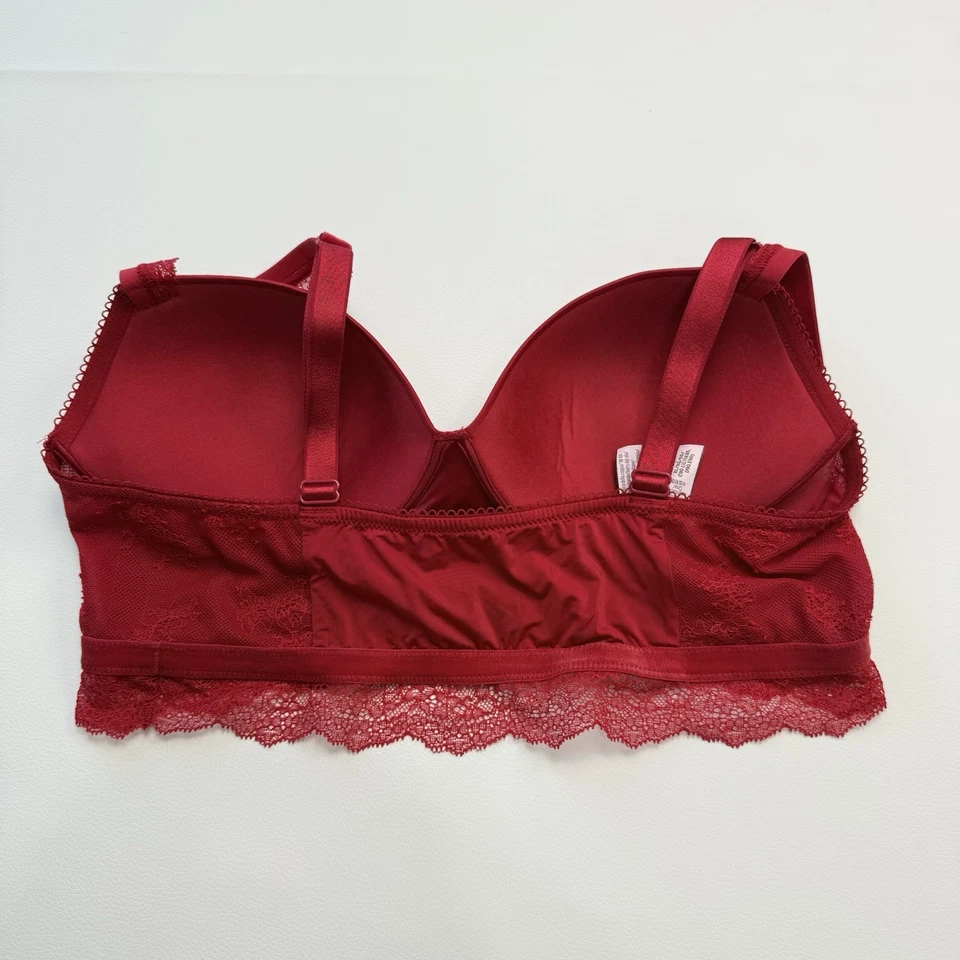 Victorias Secret Padded Demi Bralette Size XL Red Pullover Wireless Lace Trim - Image 2 of 4