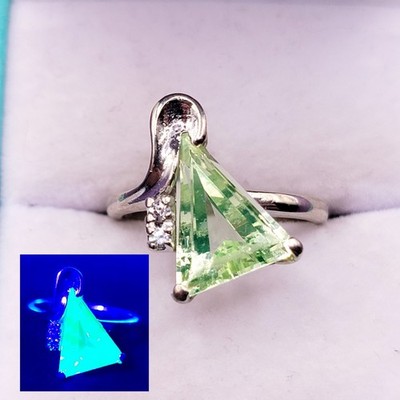 10k UV Spinell Ring grün Dreiecksschliff Vintage Größe 5,75 Uranglas