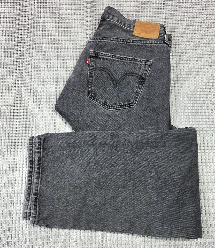 Levis 501 Jeans Men 33X32 Black Denim Straight Leg Premium BigE Button Fly Retro - Image 2 of 4