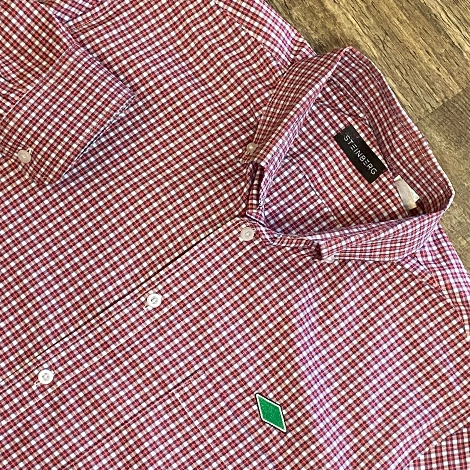 Steinberg Red Checkered Mens Shirt L Plaid Performance Outdoor Casual Gingham