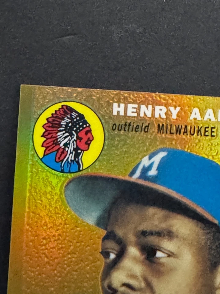 Tarjeta de los Bravos 2013 Henry Aaron #HA-1 Topps 1953 refractor dorado Roy 1/3 reimpresión Foto 3 de 4