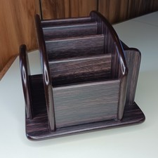 Organizador de Escritorio Giratorio Acabado Madera Marrón Estante de Almacenamiento Soporte para Lápices
