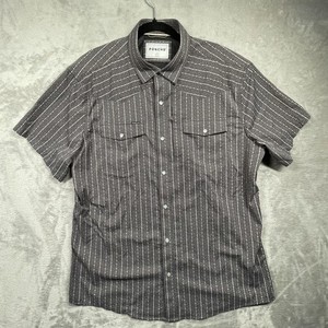 Poncho Shirt Mens XL Gray Stripe Short Sleeve Snap Western Stretch Casual