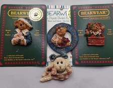 Boyds Bears Bearwear Pin Lot of 4 Resin Pins Brooches 3 on Original Card