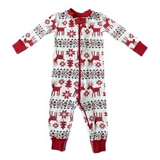 Hanna Andersson Pajamas Sz 18-24 mo White Red Zip Up Fair Isle Reindeer