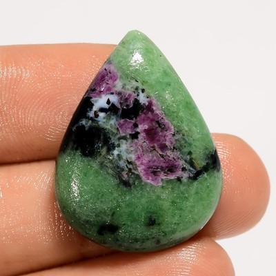 Rare Texture Natural Ruby Zoisite Loose Gemstone Pear Cabochon 29 Ct 27X20X5 mm