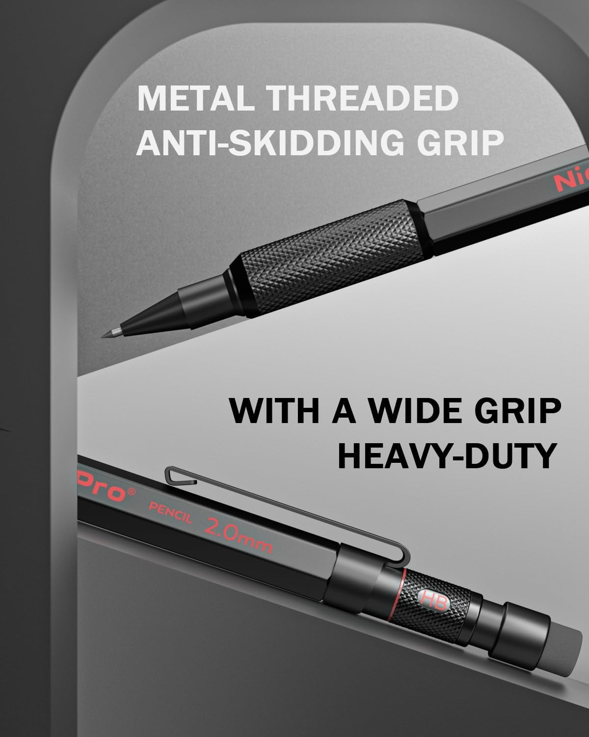 2mm Mechanical Pencils Set with Case, 12 Black & Colored Lead Refills, Erasers -