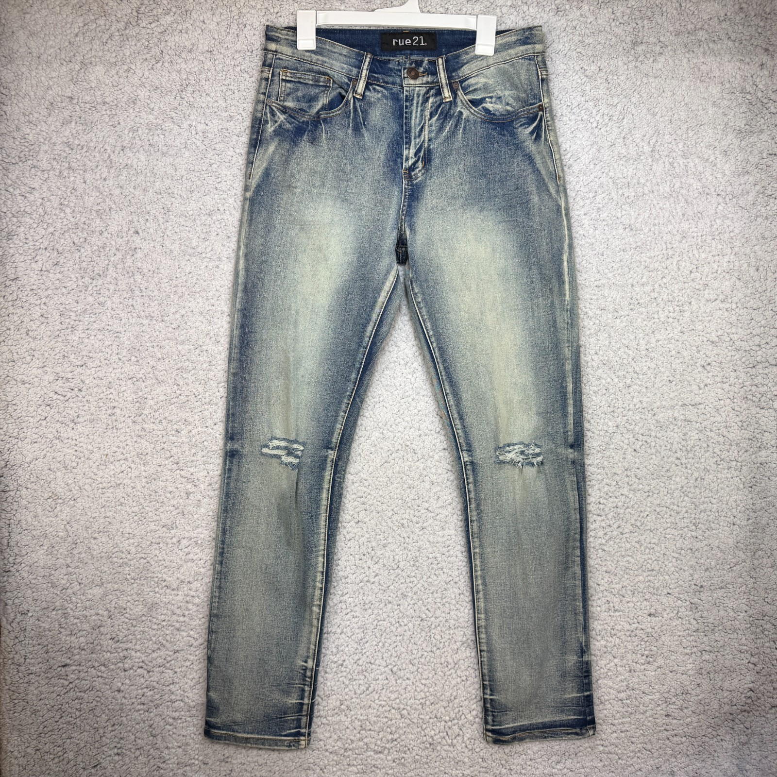 Rue21 Skinny Supreme Flex Distressed Jeans 32x32 Rue 21 Holes Blue Denim Faded
