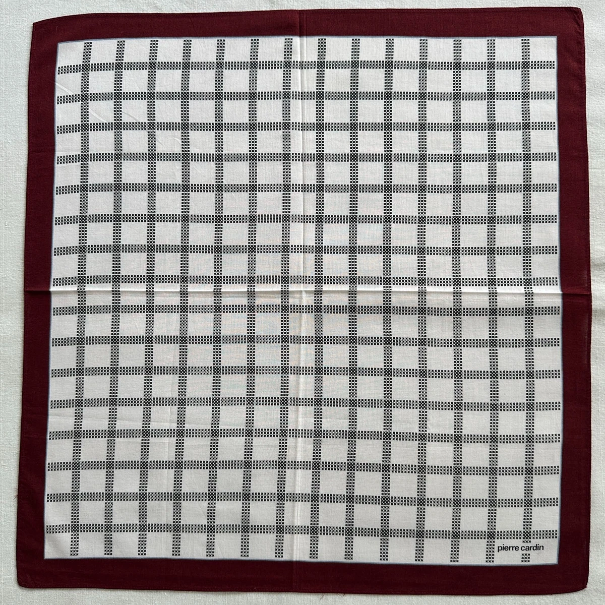 VTG Handkerchief White Cotton Check Cross Border Red Print Pocket Square 17"~G
