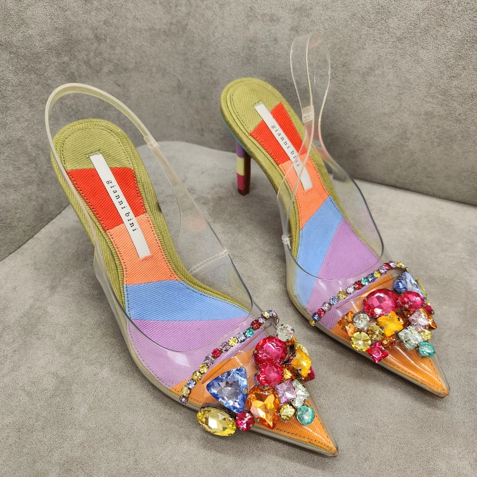 Zapatos de salón Gianni Bini 8 transparentes Mardona arco iris joya declaración nuevos $120 Foto 4 de 4