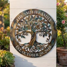 Personalized Family Tree Of Life Metal Sign Custom Last Name Decor Gift