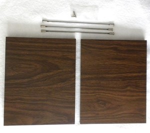VTG DARK BROWN WOOD VENEER 12.5X10" STEREO CART SIDE SHELVES LEAVES W/MOST PARTS