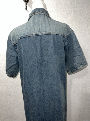 Vintage MEIYANG Distressed Women’s Denim midi Dress Front Button Large - Afbeelding 12 van 21