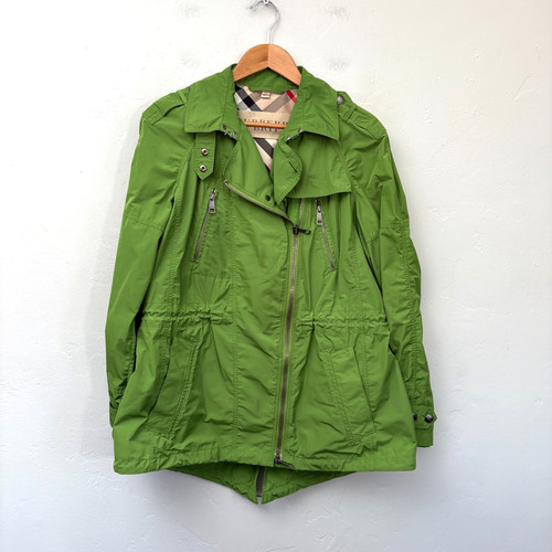 Burberry Brit Utility Jacket Women Size 12 Lime Green Zip Up 