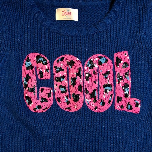 GIRLS JUSTICE METALLIC BLUE PINK COOL SWEATER 12 * - Picture 3 of 7