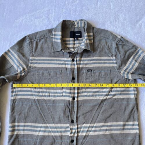 Hurley Shirt M Flannel Striped Button Gray Breast Pocket Blue Logo Skate Surf CA - Picture 5 of 24