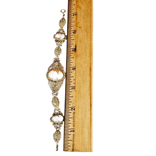 Antico bracciale collana cammeo conchiglia argento 800 filagrana oro 15” vermeil - Foto 20 di 22