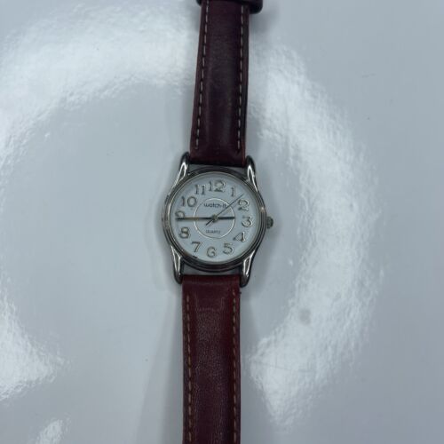 E Watch It Silver Burgundy Leather Ladies EZR3058 Japan Stainless Untested