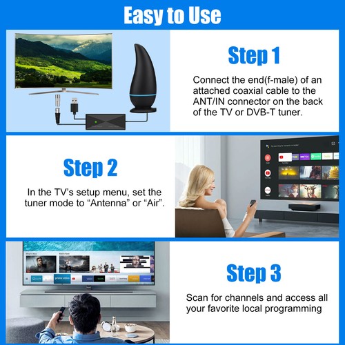 250 Miles Digital TV Antenna, Indoor HDTV Amplified Signal Booster, 4K HD 1080P - Picture 7 of 8