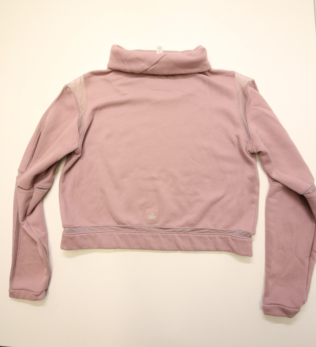 ALO Yoga Advance Mesh Inset Fleece Crop Sweater Womens L Mauve