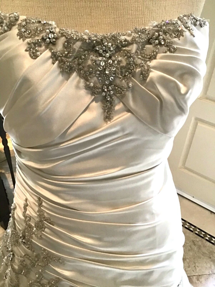 IMPRESSION  NEW Bridal gown Wedding Dress Fit & Flare  Ivory Luster Satin 12  - Image 3 of 4