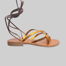 Sandali alla schiava Infradito Laccio Estivi Bassi Arancio Cuoio Made in Italy