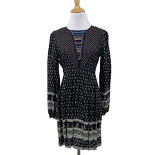 Flying Tomato Dress Womens S Small Multi Embroidered Long Sleeves Open Keyhole