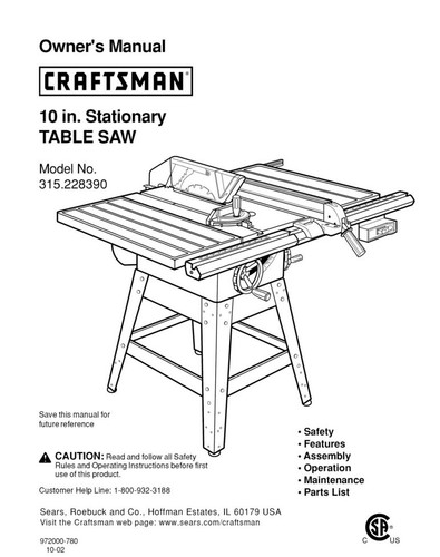 Table Saw Owners Instruction Manual | eBay