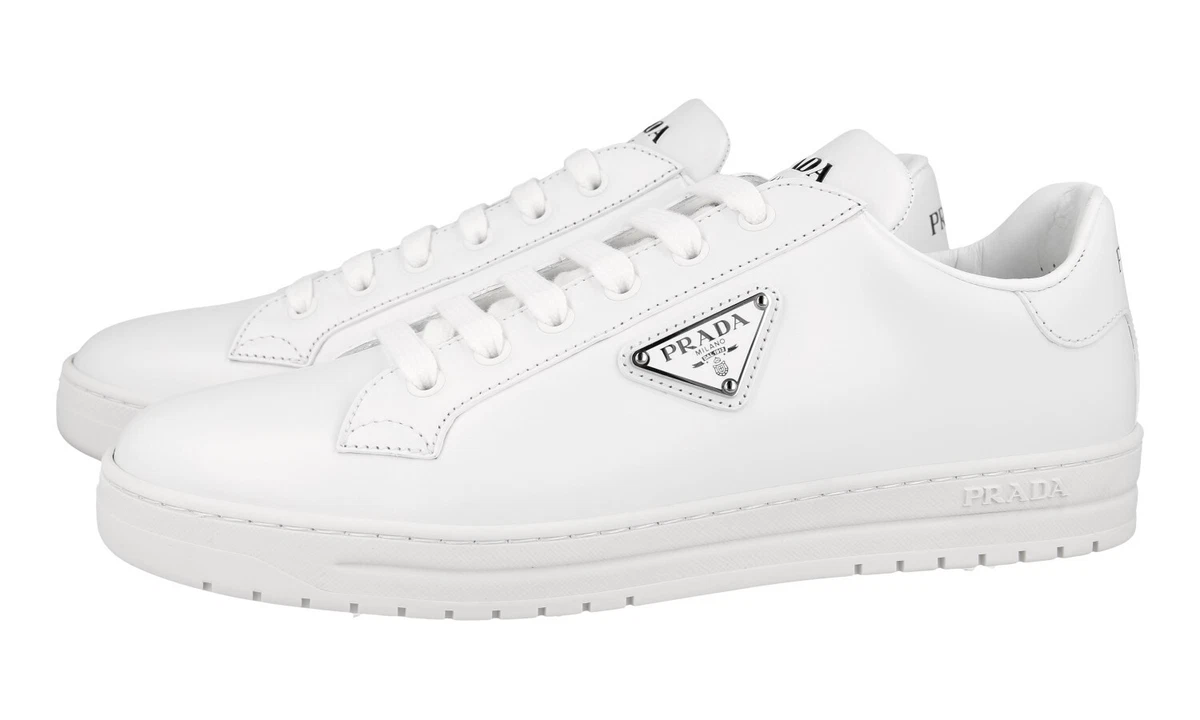 PRADA Leder Downtown Sneaker Schuhe 1E144N Weiss Triangolo NEU - 40,5 UK 7.5