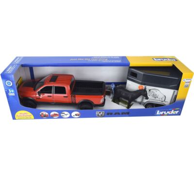 Bruder 02501 Dodge RAM 2500 Power Wagon Pickup rot mit Pferdeanhänger + 1 Pferd