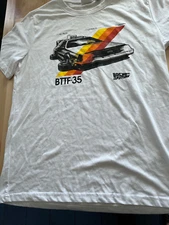 Back to The Future BTTF 35 Retro Stripes Graphics WHITE T Shirt - Men's M