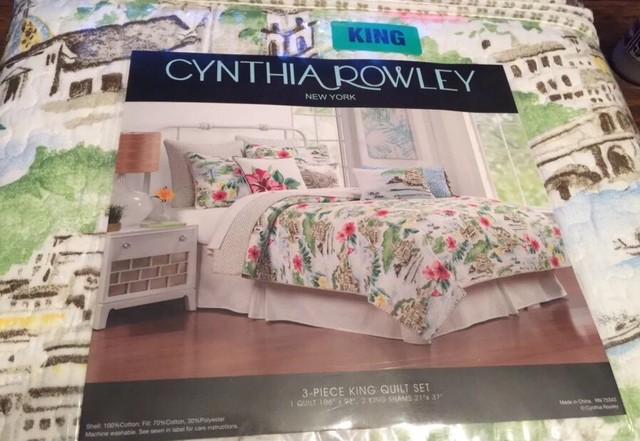 Cynthia Rowley King Quilt Shams Set Floral Butterfly Pink Green