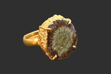 18K Gold Plated Solar Quartz Druzy Ring Brown Adjustable Overlay Jewelry Sp-179