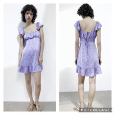 Zara Dress NWT L Flutter Strap Ruffle Mini Lavender Boho romantic Cottagecore