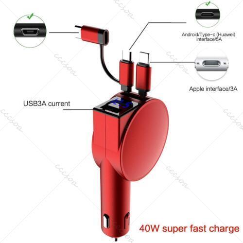 USB Retractable Car Charger Power Adapter Fast Charging for iPhone Android - Photo 9 sur 15