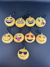 2 1/2" Plush Emoji Smiley Face Key Ring Backpack Clip LOT OF 9