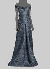 $643 Rickie Freeman by Teri Jon Women's Blue Metallic Off-Shoulder Dress Size 6