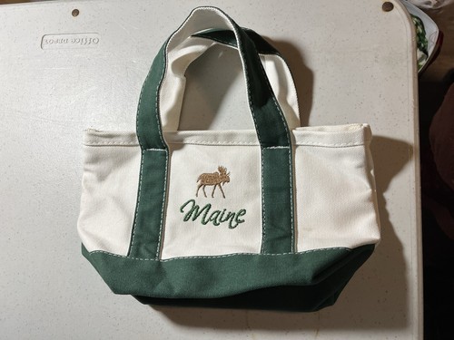 Canvas Tote Bag Maine Moose Embroidered Small Purse Handbag Green Cabincore