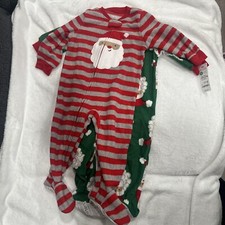  NEW Set Of 2 Carter's Christmas Pajamas Set w/ Santa Fleece Footed Size 12m