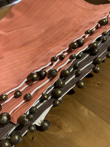 Lot 7 Crate & Barrel Orange Brown Beige Reversible Placemats Bronze Bead Trim - Picture 6 of 8