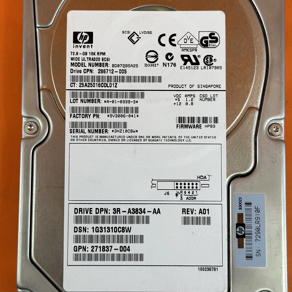 HP HDD 72.8GB 10K ULTRA 320 SCSI 3.5 LFF 286712-005 BD07285A25, 271837-004 - Image 2 of 4