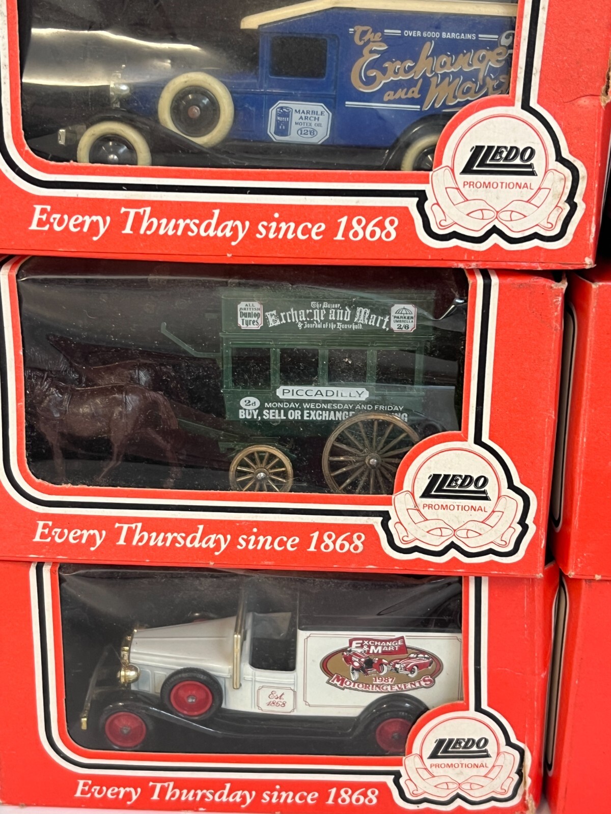 Lledo Promotional models Exchange And Mart x 10 Vehicles Boxed Buses Carts Vans