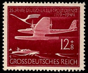 1944 WWII Nazi Germany 25th Anniv Lufthansa Seaplane with Swastika on Rudder